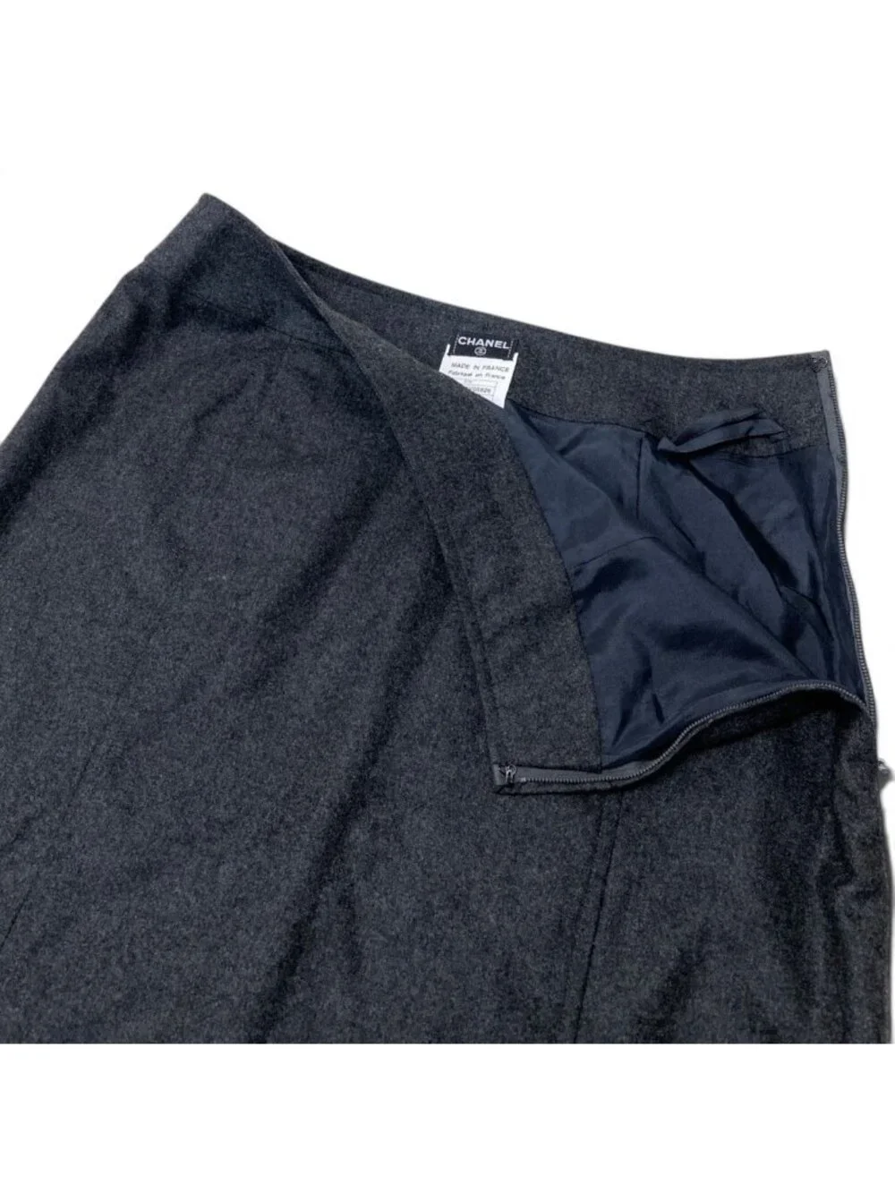 Chanel Pencil Skirt Knee Length CC Logo Belt Design Gray 38